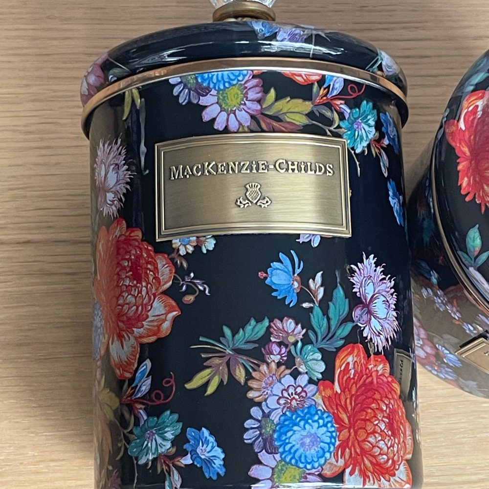 RETIRED & low stock MacKenzie-Childs Black Floral Canister set of 3 in a box - Picture 4 of 11